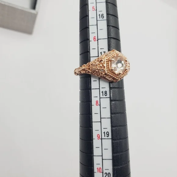 Genuine Round Morganite 14k Rose Gold - 925 Sterling Silver Filigree Floral Ring - Picture 6 of 8